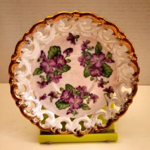 Vintage Shafford Hand Painted in Japan Violets Bone China Saucer